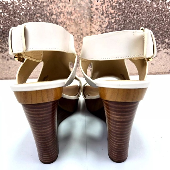 Michael Kors Josephine Wedge Sandals Heels 7M Cream Open Toe W/Buckle - Picture 9 of 10